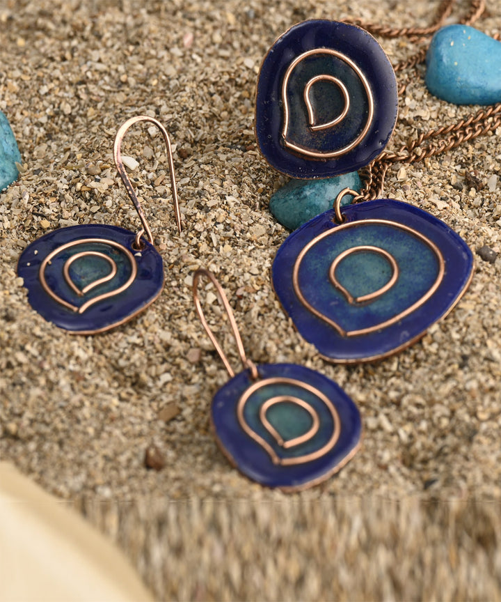 Blue handcrafted copper enamel jewellery set