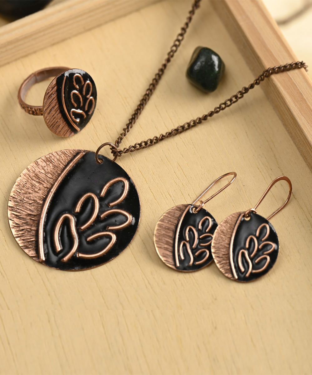 Jewelry Set Black Copper Jewelry Beaded Multi-Color Necklace With Earrings Set Copper Alloy With Cut Glass