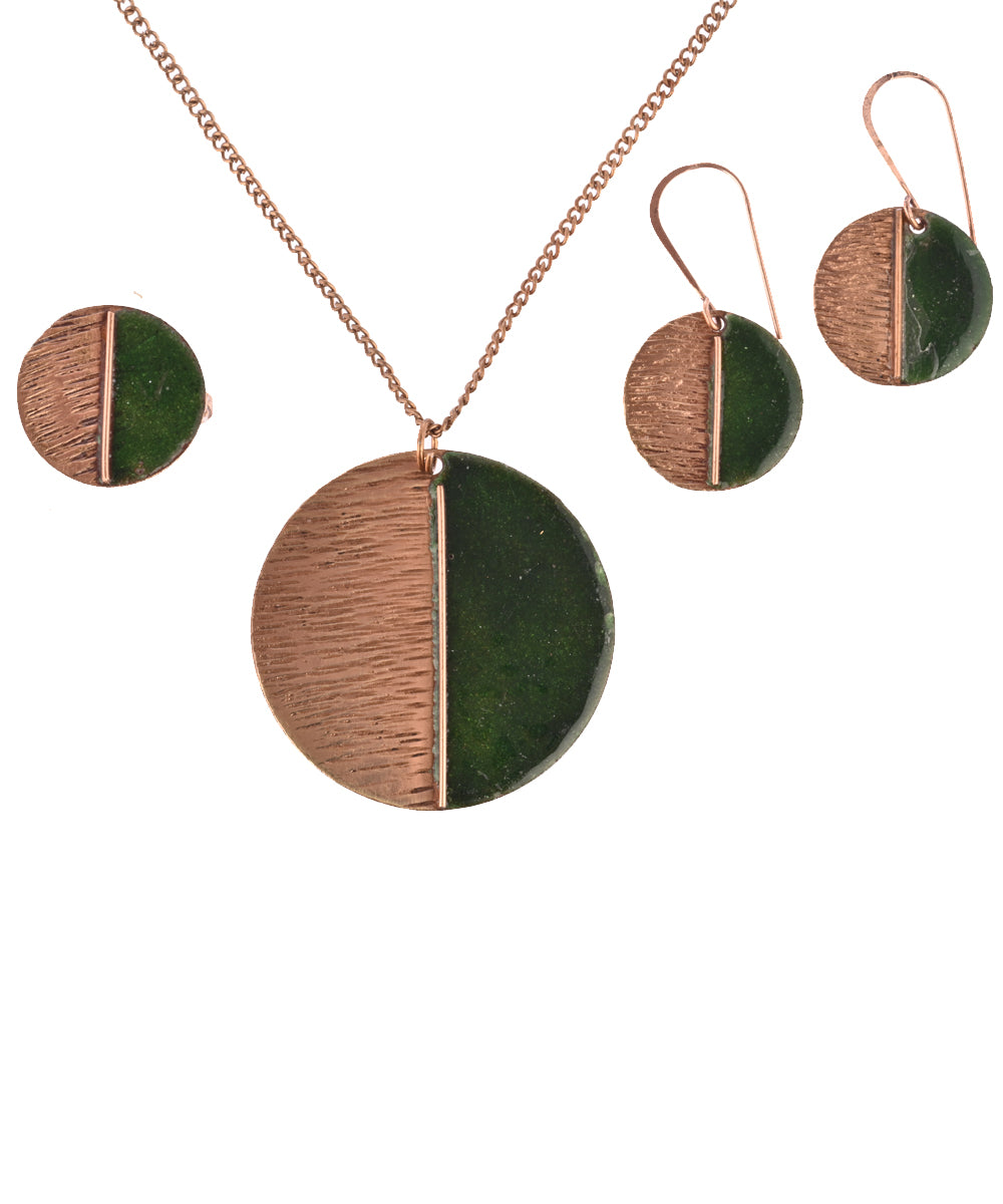 Green handcrafted copper enamel jewellery set