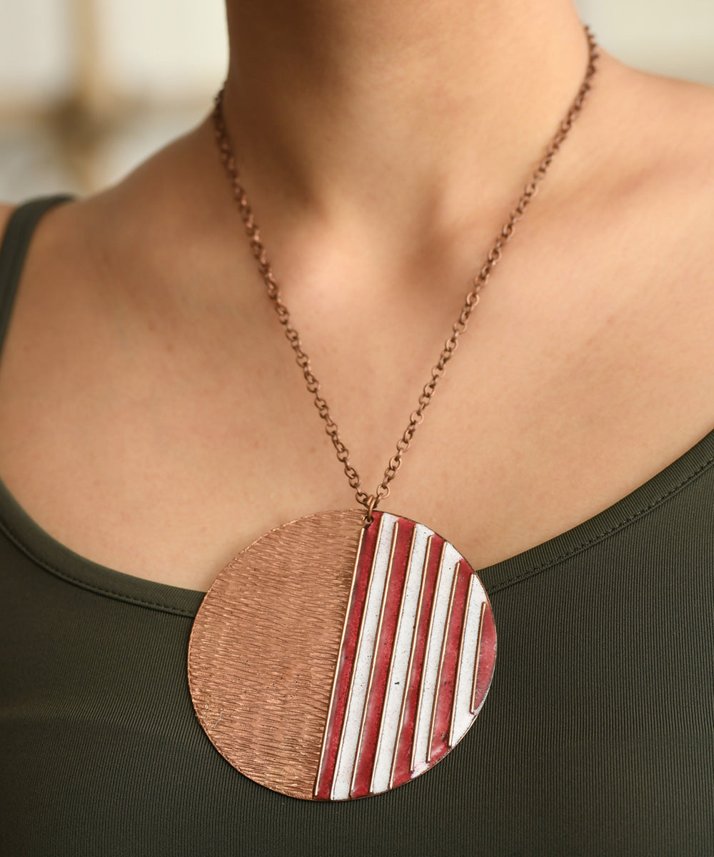 Orange golden handcrafted copper enamel necklace