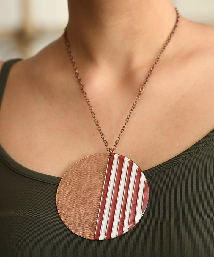 Orange golden handcrafted copper enamel necklace
