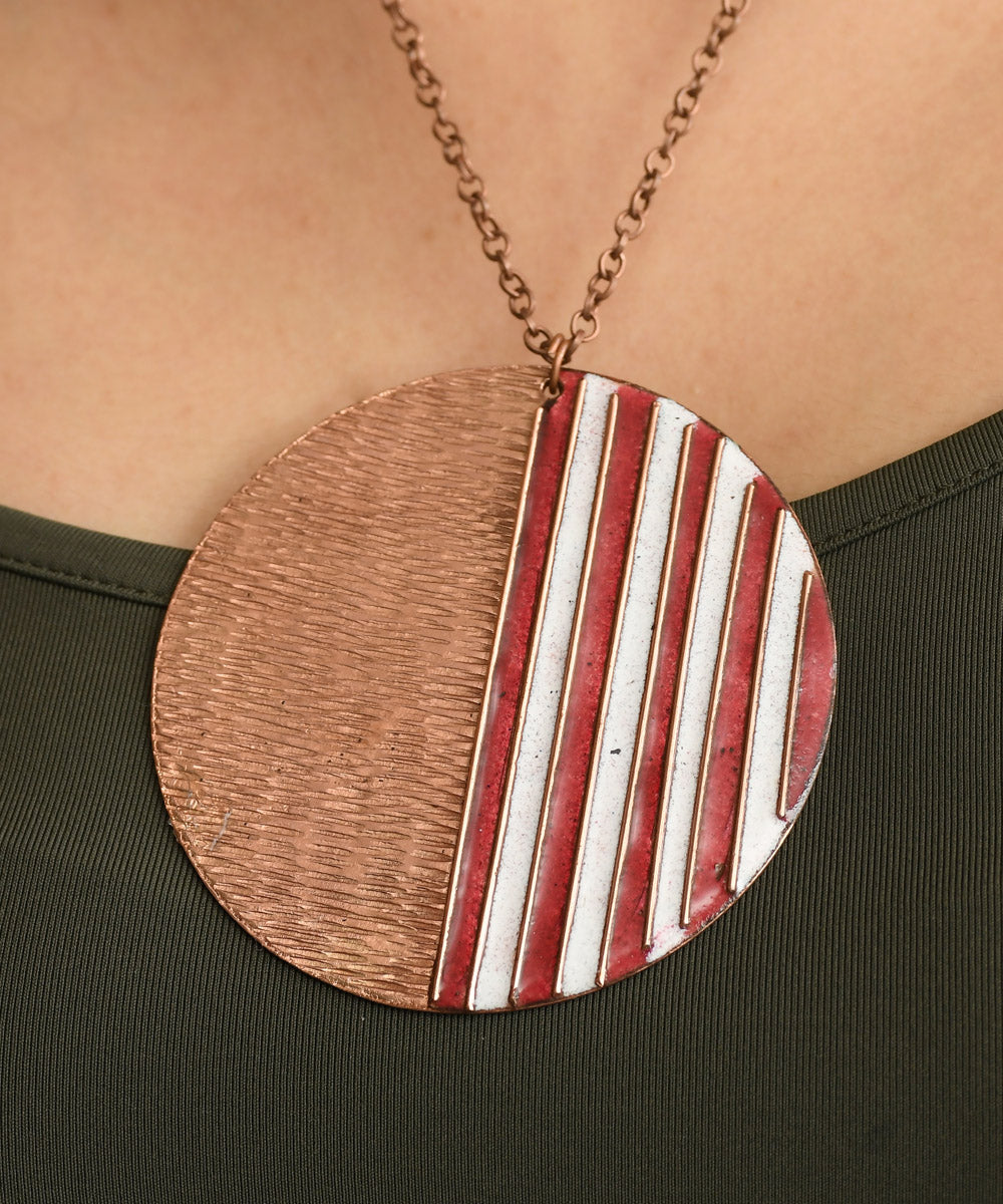 Orange golden handcrafted copper enamel necklace
