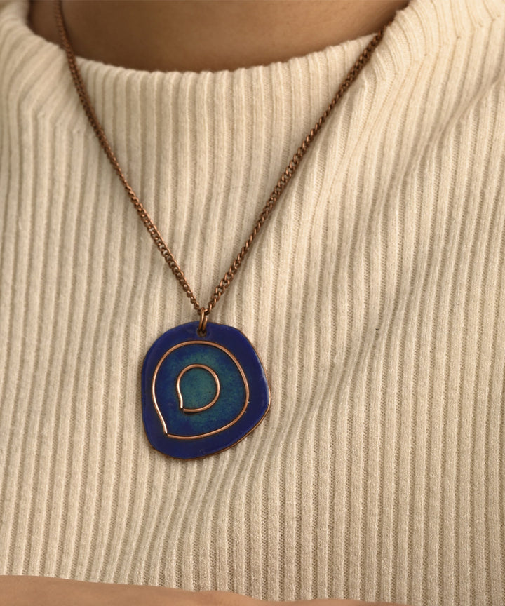 Blue handcrafted copper enamel pendant