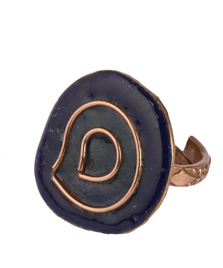 Navy blue handcrafted copper enamel ring