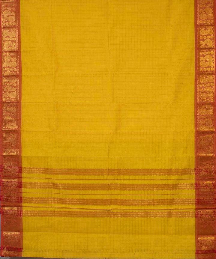Yellow red handwoven tamilnadu chettinadu cotton saree