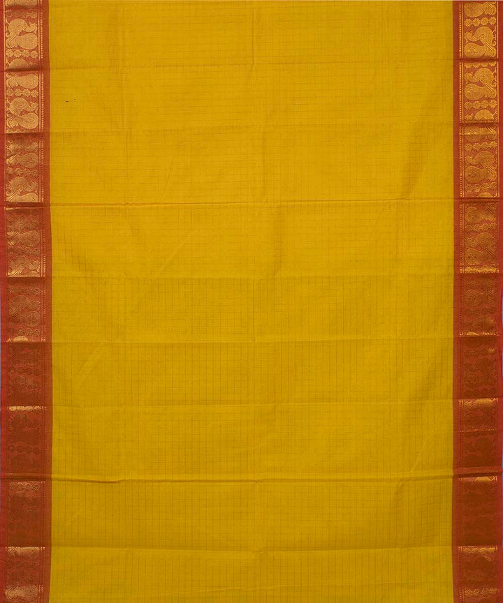 Yellow red handwoven tamilnadu chettinadu cotton saree