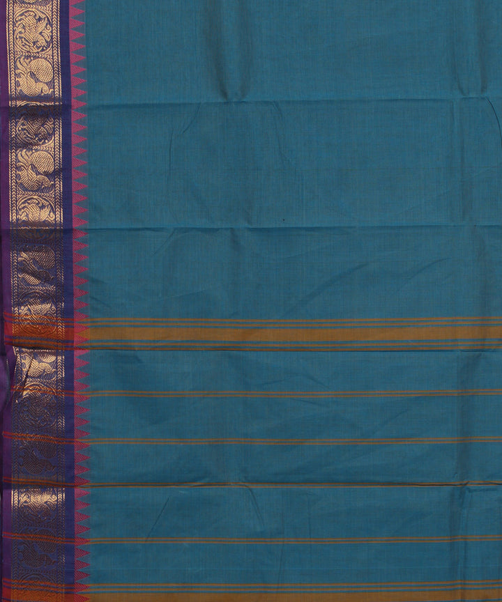 Cyan blue violet cotton handwoven chettinadu saree