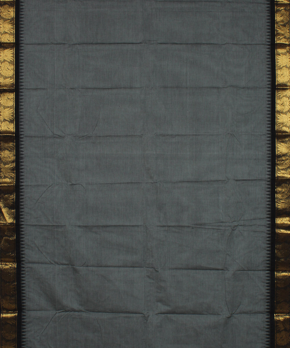 Grey black cotton handwoven chettinadu saree