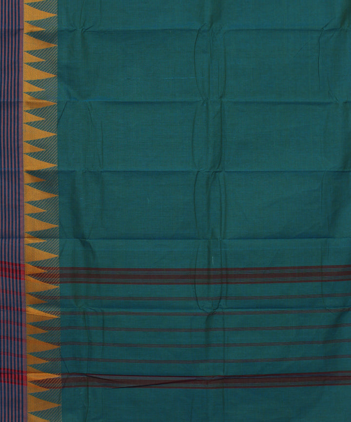 Cyan blue cotton handwoven chettinadu saree