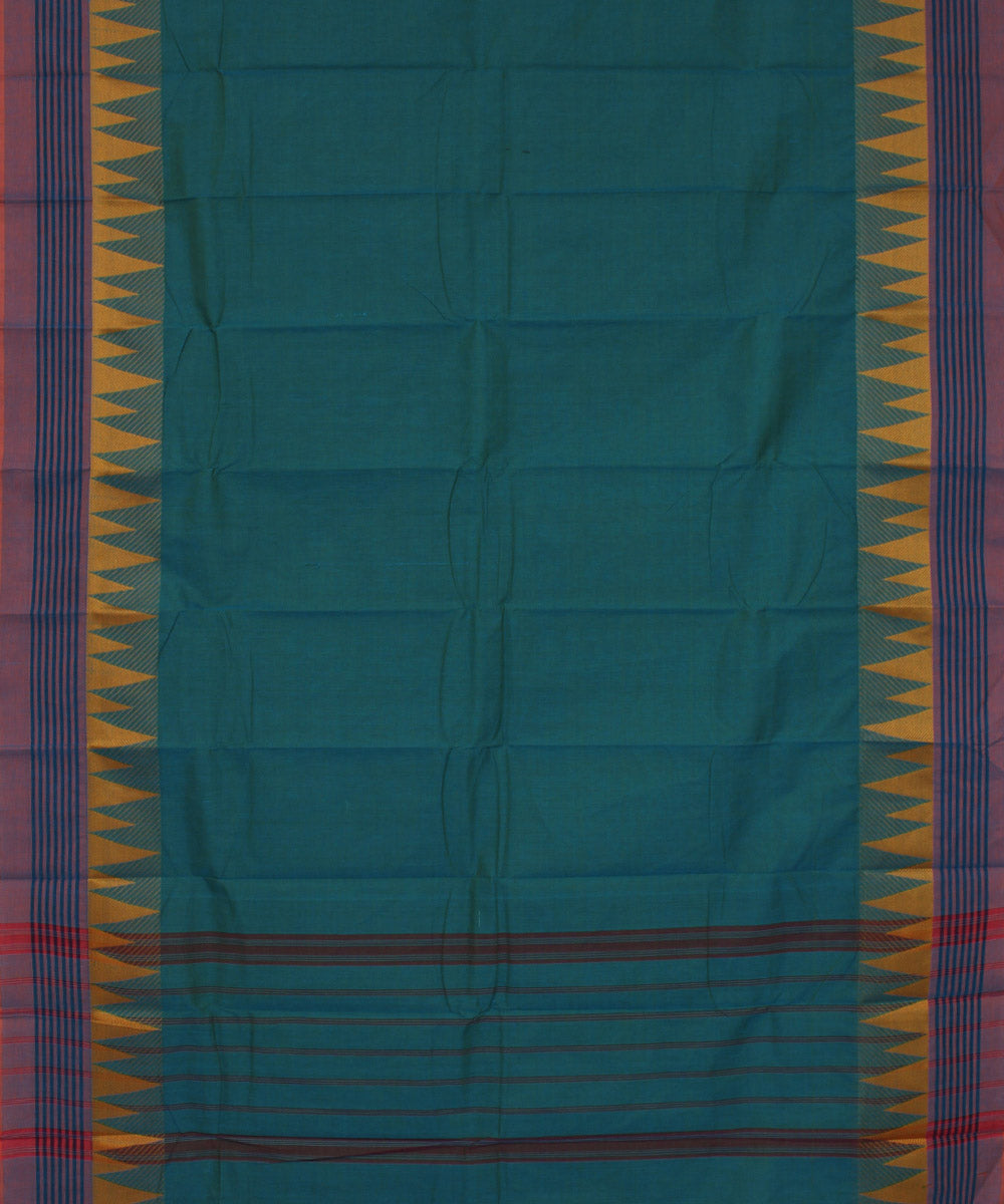Cyan blue cotton handwoven chettinadu saree