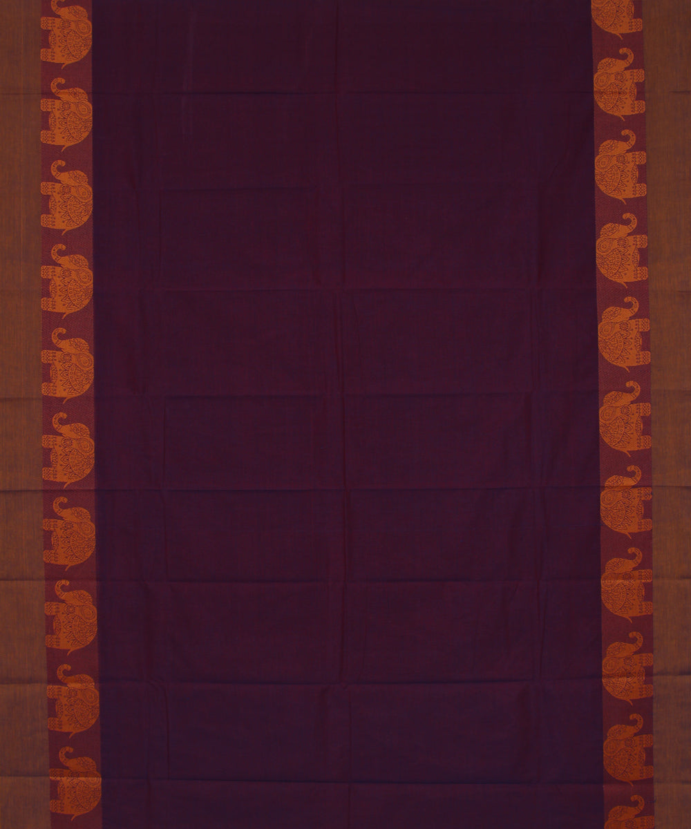 Purple brown cotton handwoven chettinadu saree