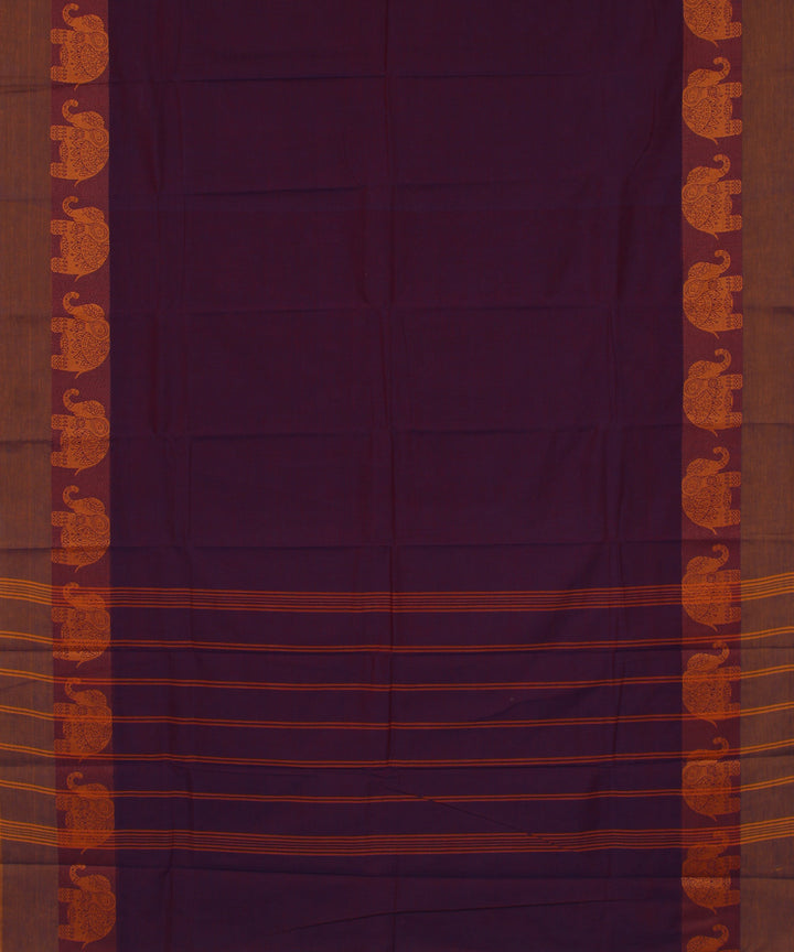 Purple brown cotton handwoven chettinadu saree