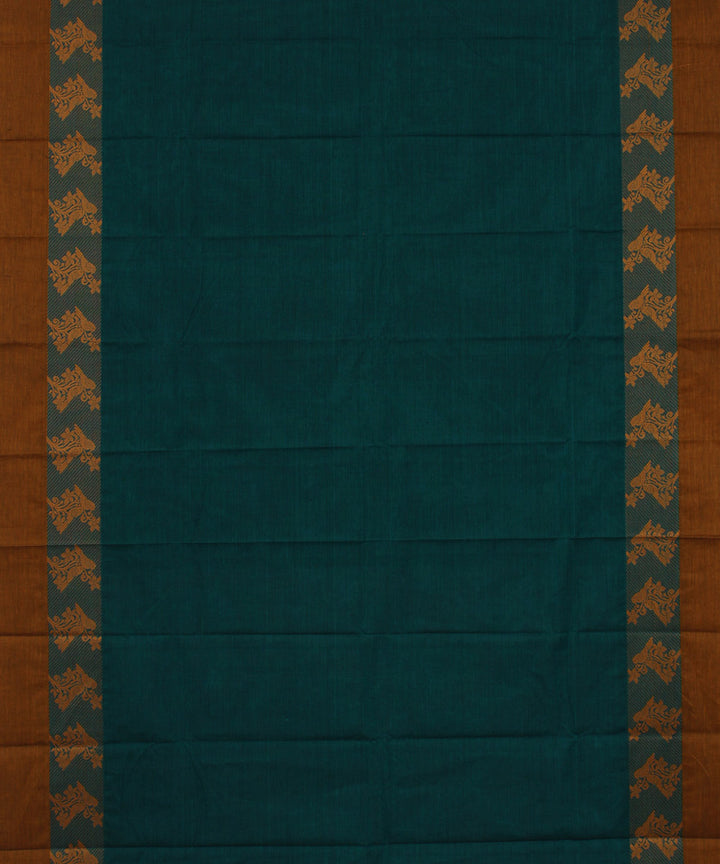 Teal green brown cotton handwoven chettinadu saree