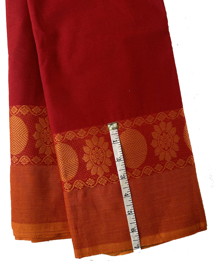 Red orange cotton handwoven chettinadu saree