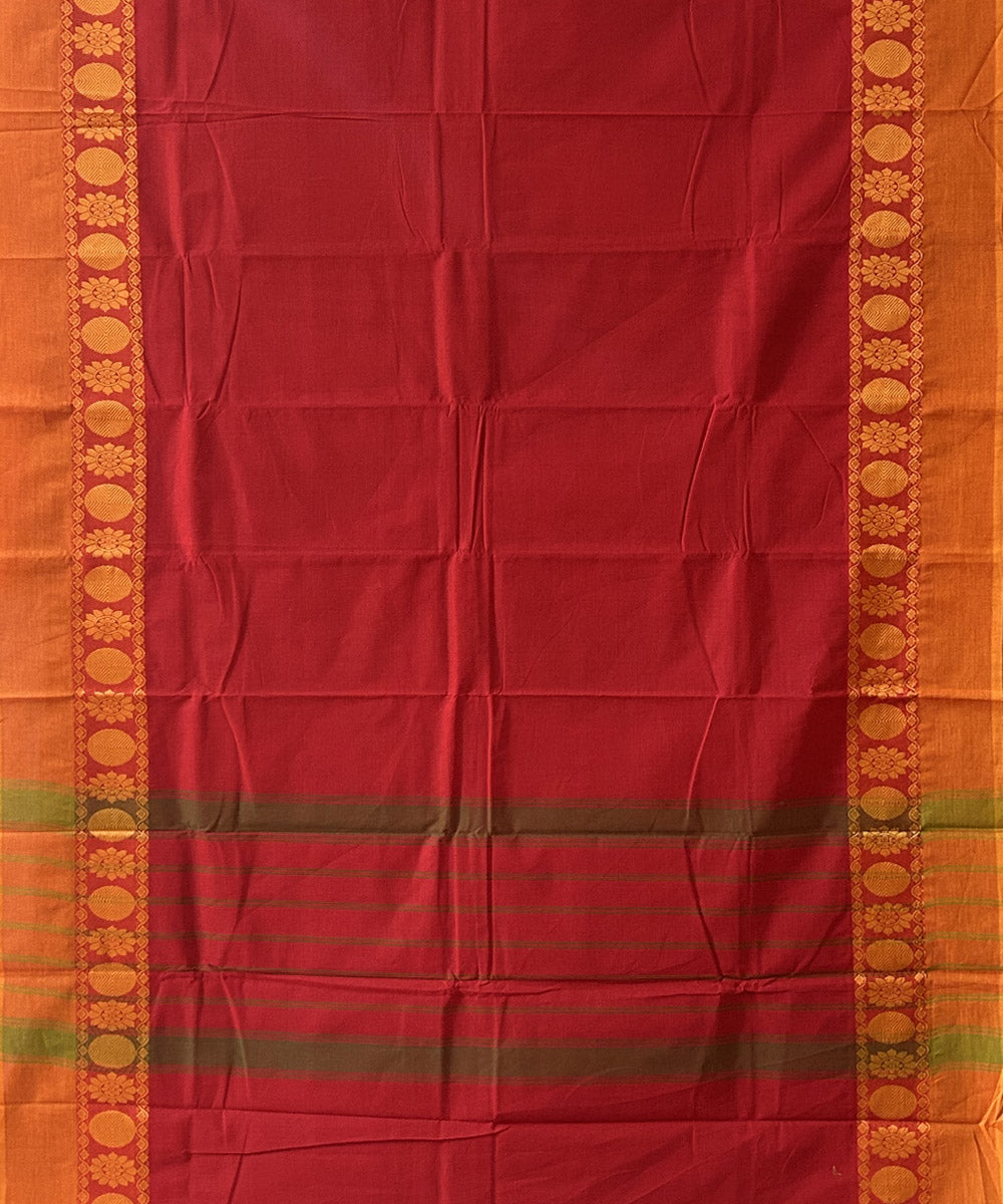 Red orange cotton handwoven chettinadu saree