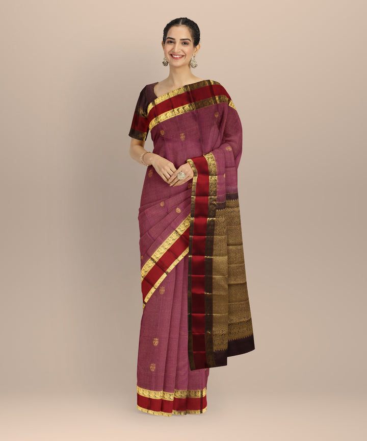 Pink red vairavoosi body kancheepuram handwoven silk saree