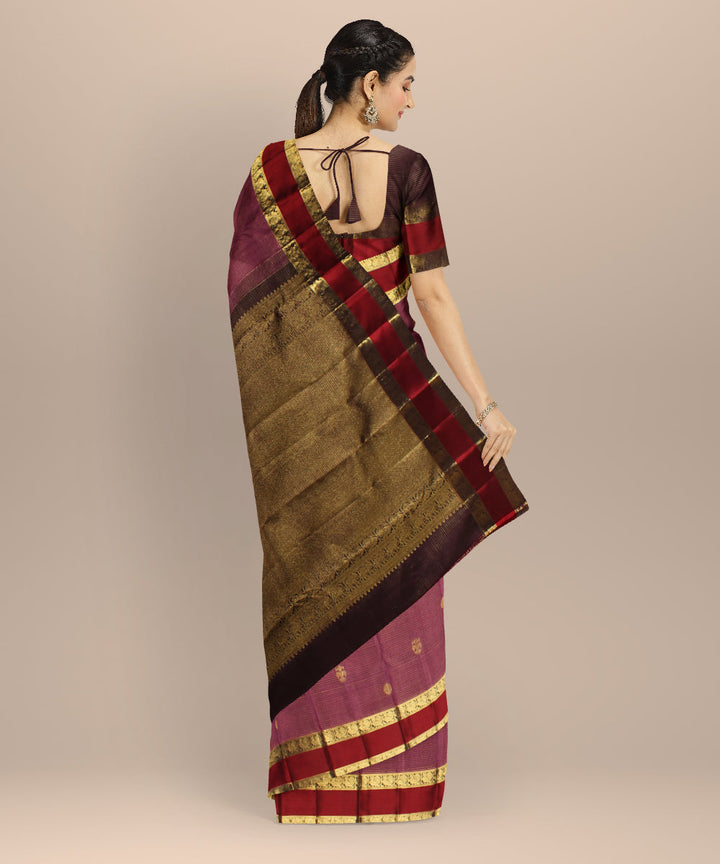 Pink red vairavoosi body kancheepuram handwoven silk saree