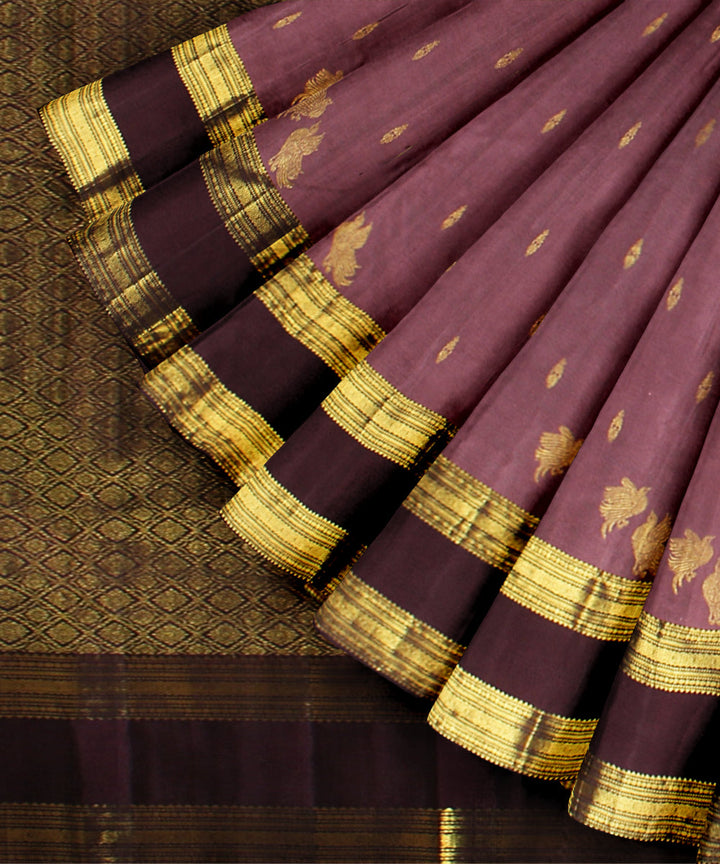 Cyan green red rudrakshi border handwoven kancheepuram silk saree