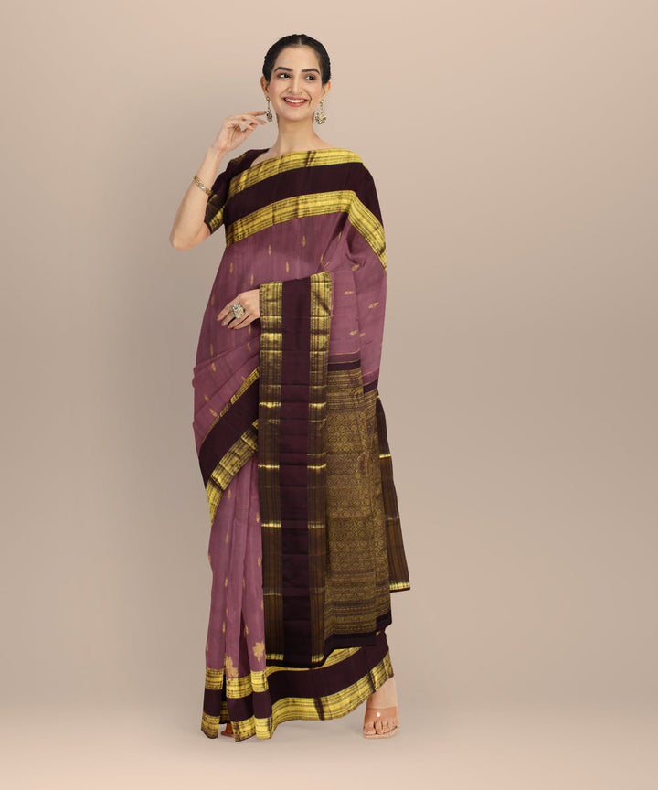 Cyan green red rudrakshi border handwoven kancheepuram silk saree