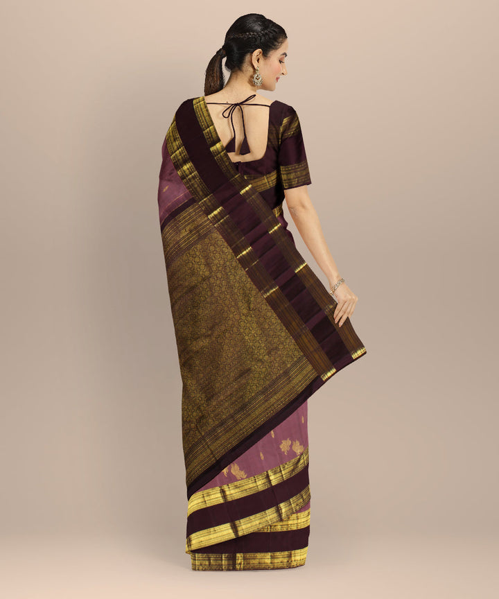 Cyan green red rudrakshi border handwoven kancheepuram silk saree