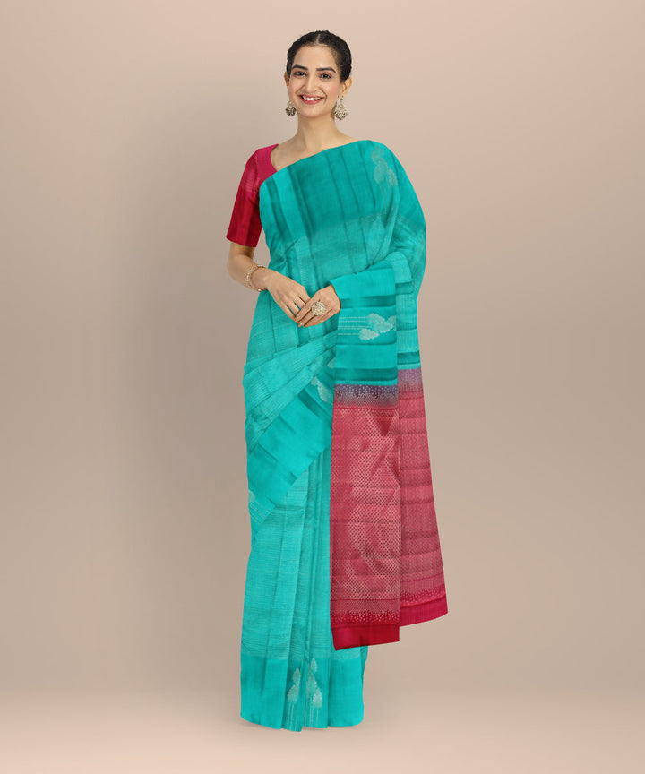Cyan green red vairavoosi body silk kancheepuram handwoven saree