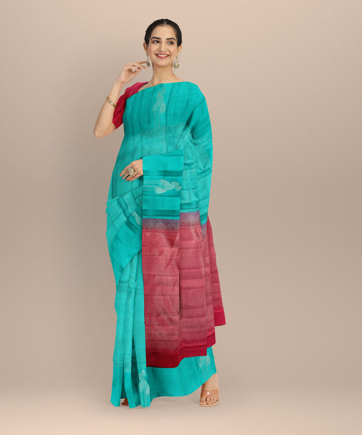 Cyan green red vairavoosi body silk kancheepuram handwoven saree