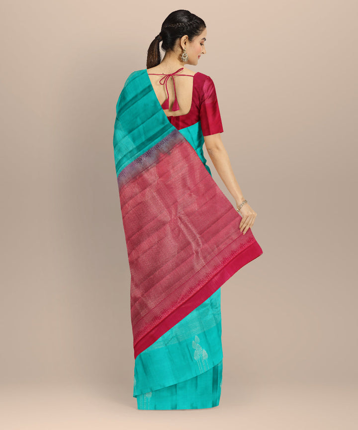 Cyan green red vairavoosi body silk kancheepuram handwoven saree