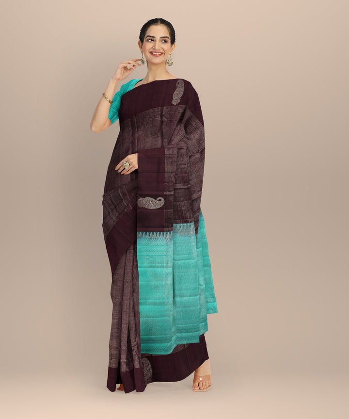 Cyan green red vairavoosi body handwoven kancheepuram silk saree