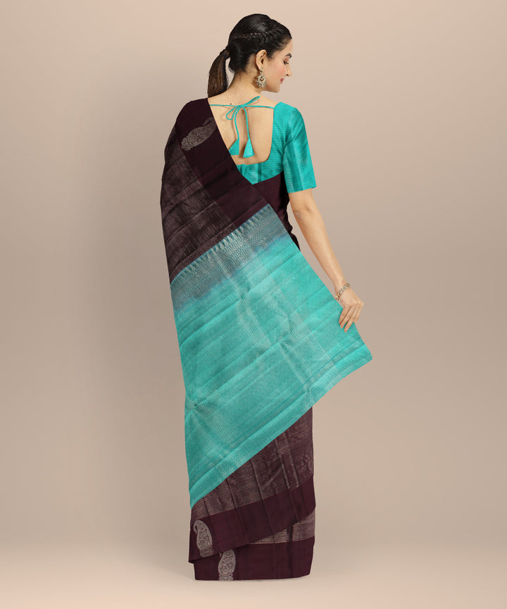 Cyan green red vairavoosi body handwoven kancheepuram silk saree