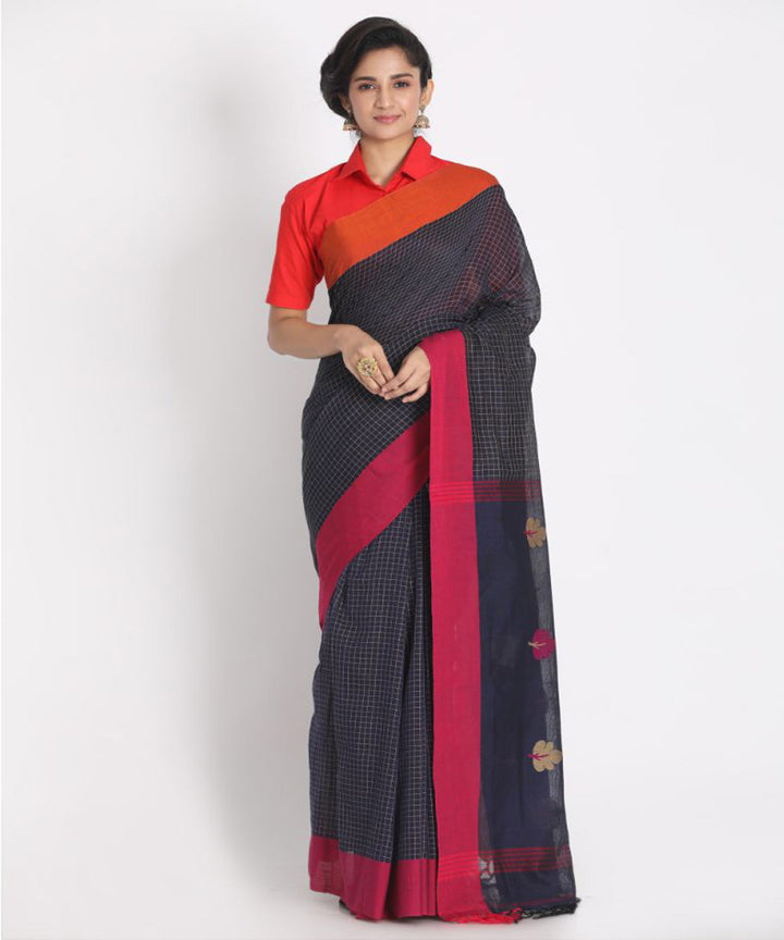 Navy blue handloom cotton saree