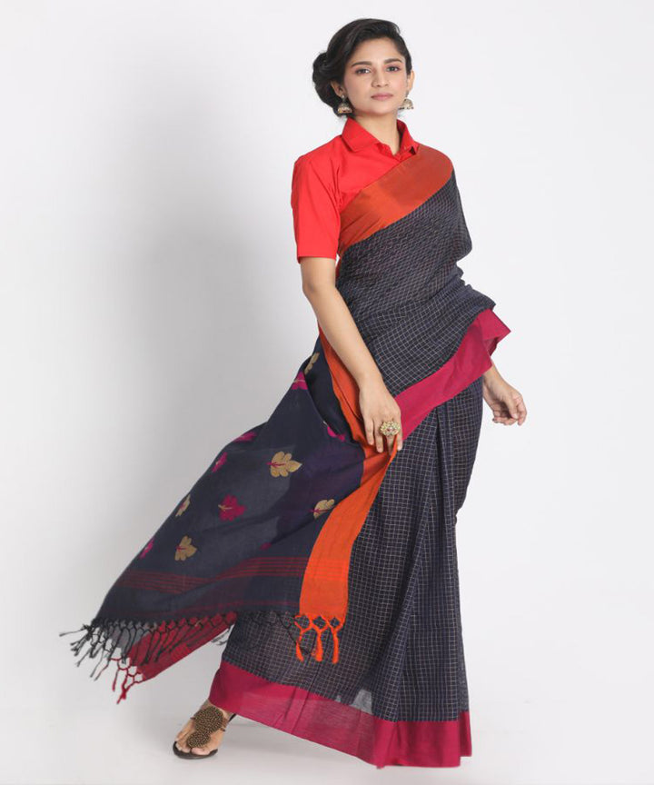 Navy blue handloom cotton saree