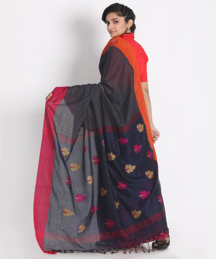 Navy blue handloom cotton saree