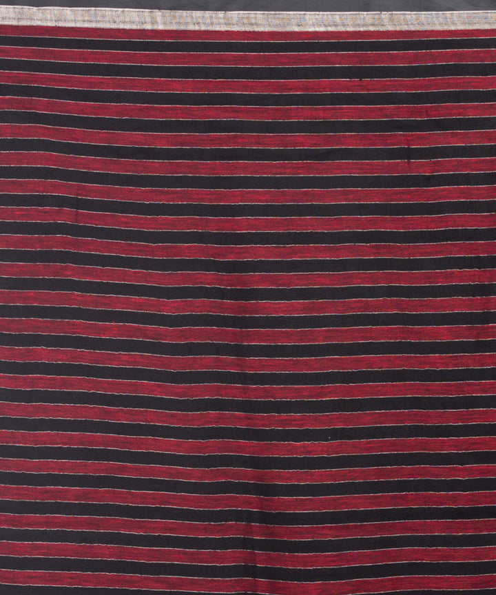 Red black checks handwoven linen sari