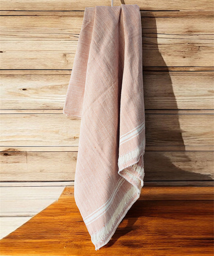 Brown white handspun handwoven cotton bath towel