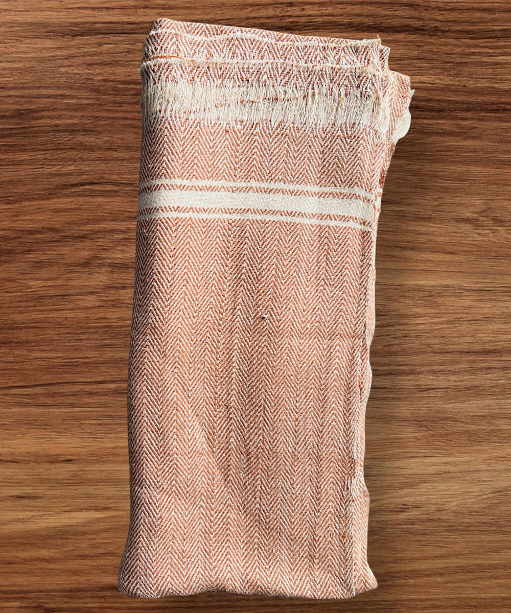 Brown white handspun handwoven cotton bath towel