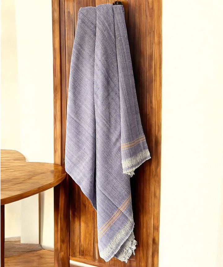 Violet white handspun handwoven cotton bath towel