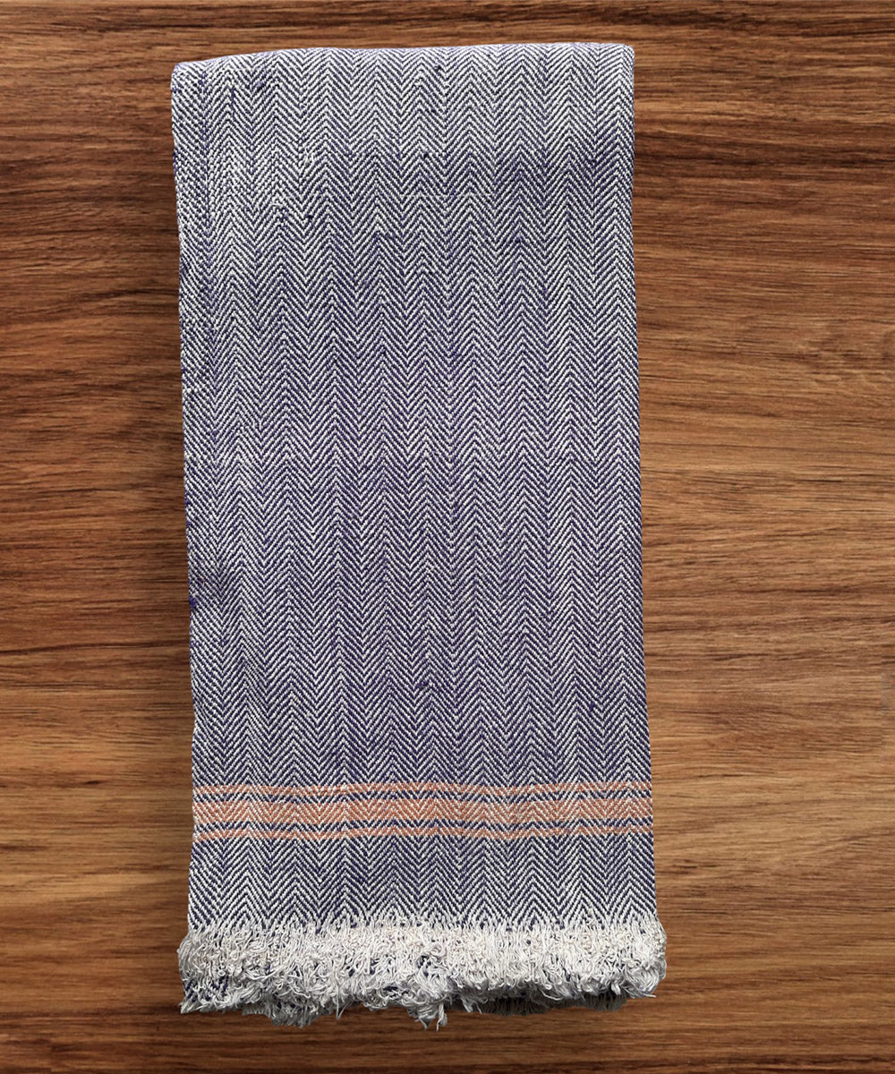 Violet white handspun handwoven cotton bath towel