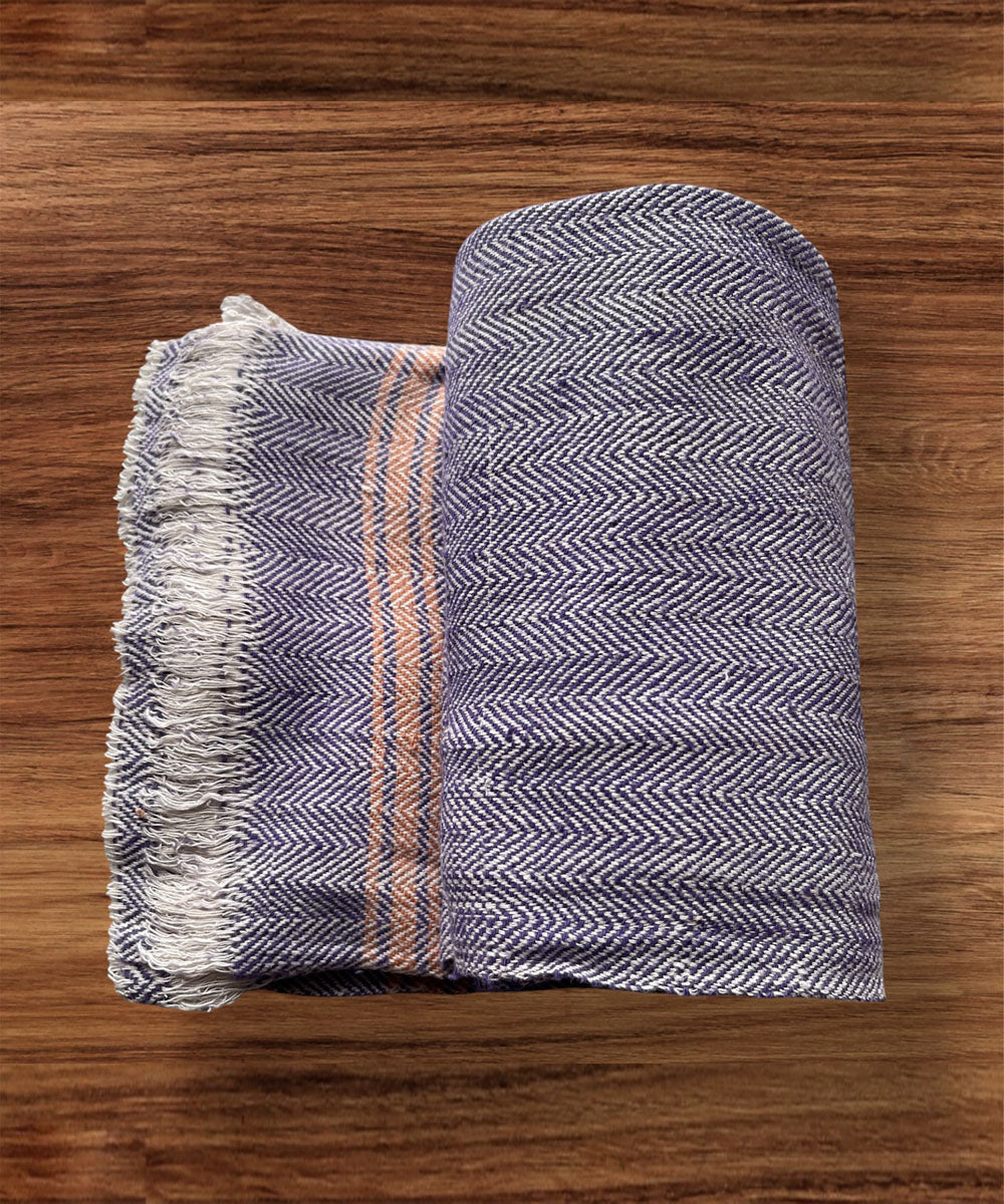 Violet white handspun handwoven cotton bath towel