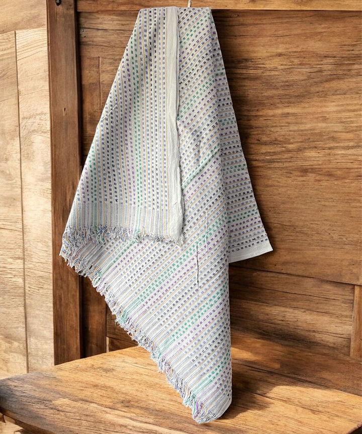 White multicolor cotton handspun handwoven bath towel