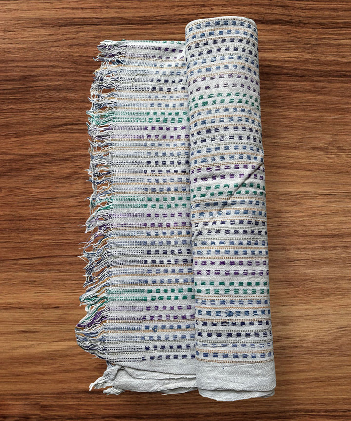 White multicolor cotton handspun handwoven bath towel
