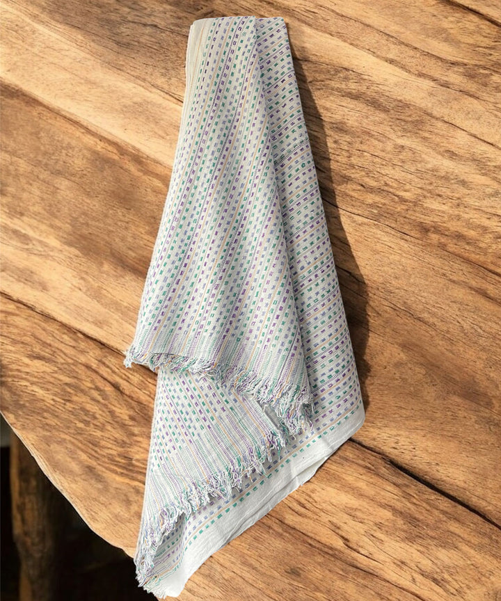 White handwoven handspun cotton bath towel