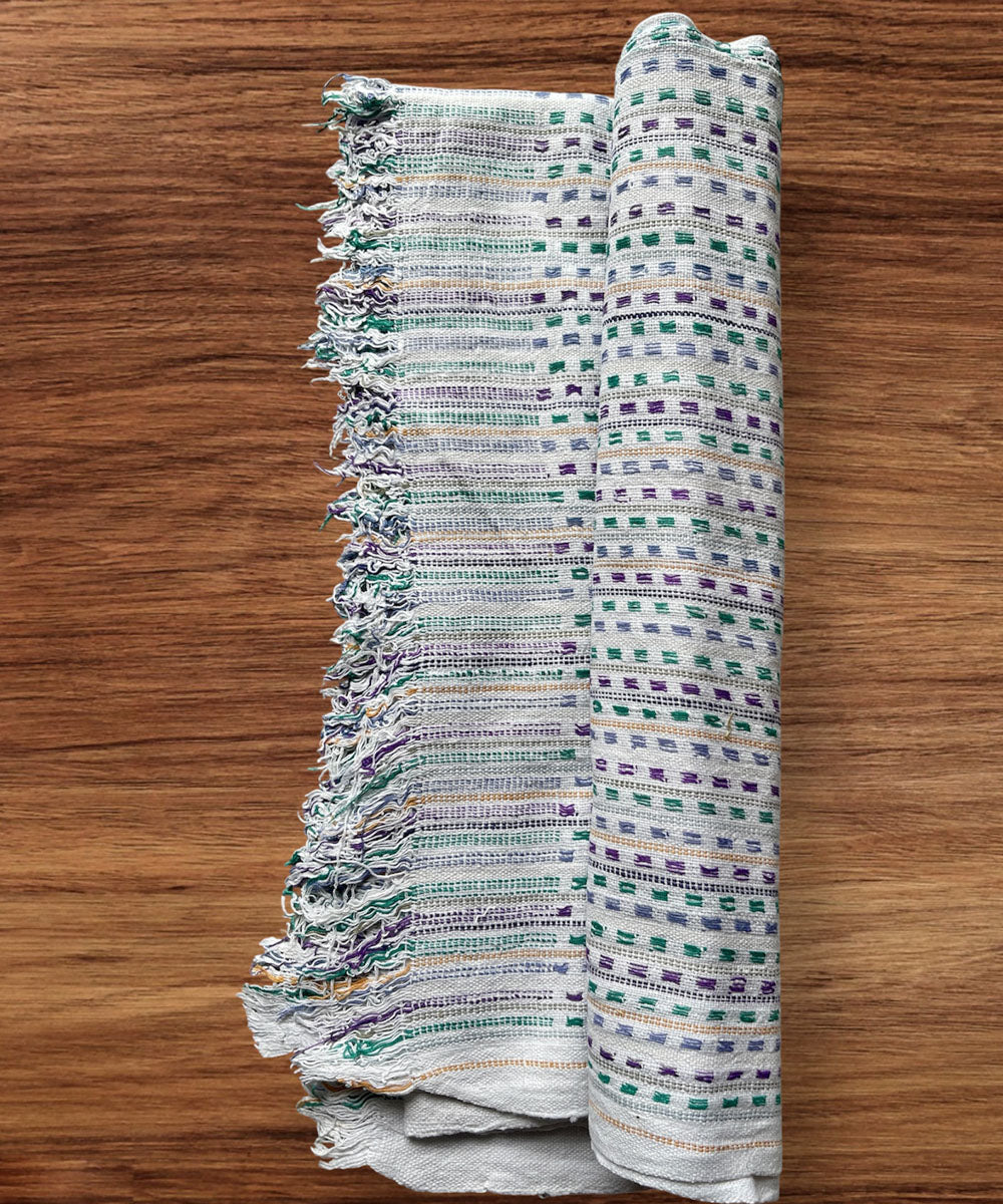 White handwoven handspun cotton bath towel