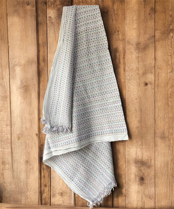 White multicolor handwoven cotton handspun bath towel