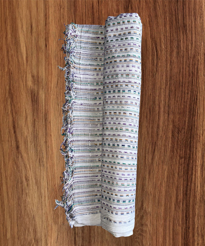 White multicolor handwoven cotton handspun bath towel