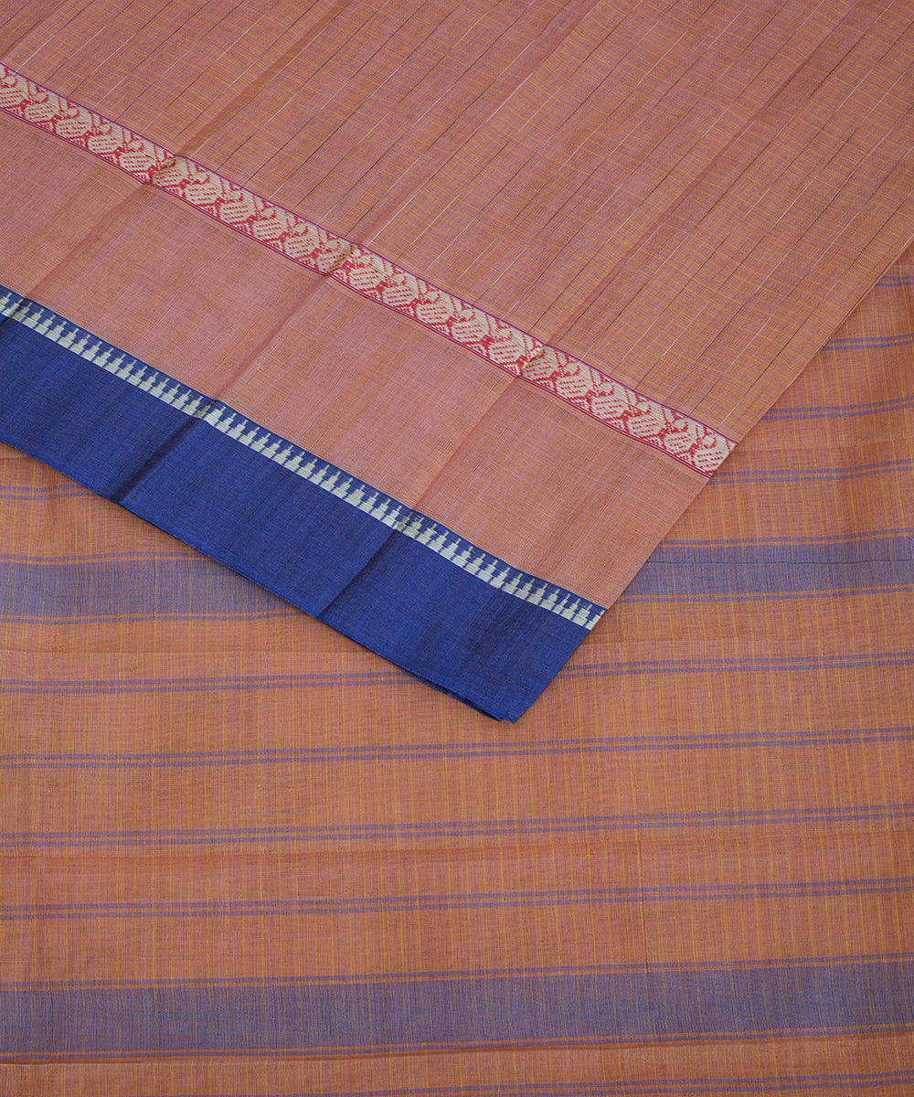 Brown blue handwoven narayanapet cotton saree