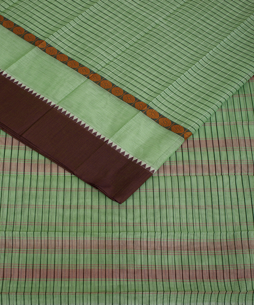 Light green brown handwoven narayanapet cotton saree