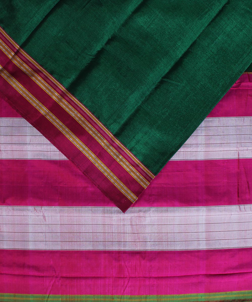 Dark green pink gayatri border handwoven ilkal cotton art silk saree