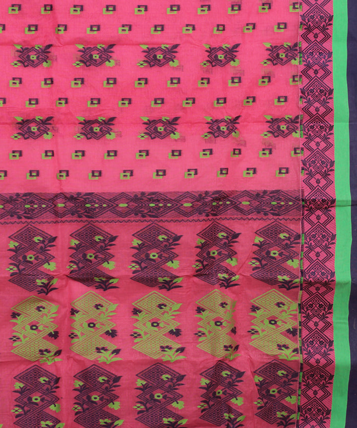 Pink blue green cotton handloom bengal tangail saree