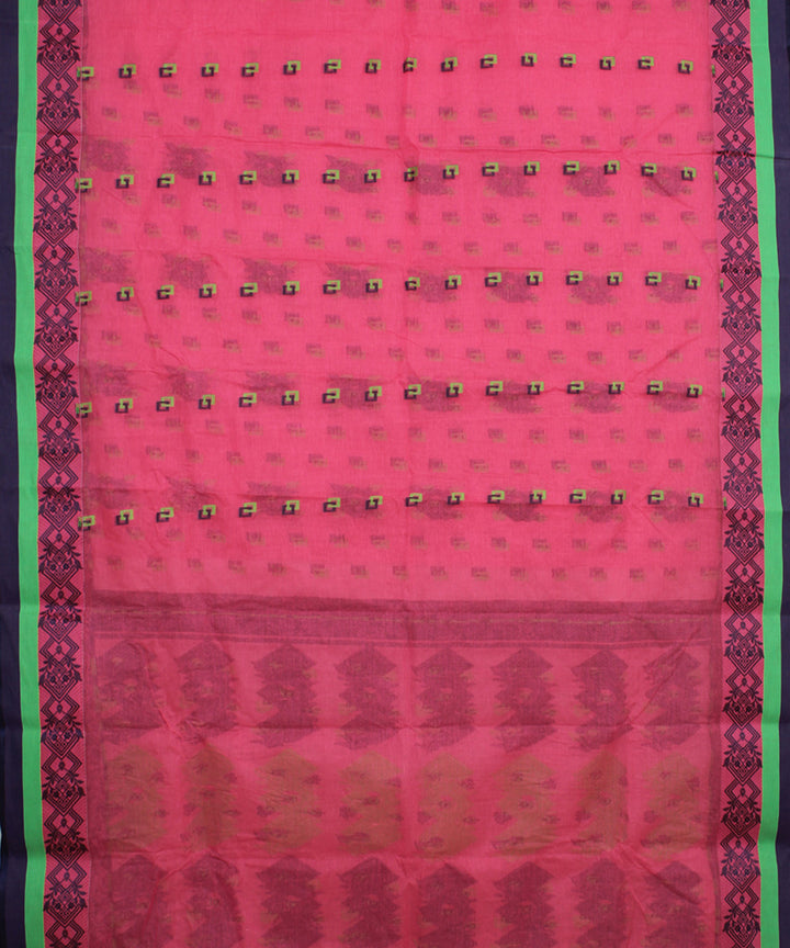 Pink blue green cotton handloom bengal tangail saree