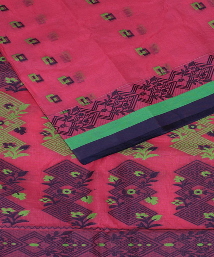 Pink blue green cotton handloom bengal tangail saree